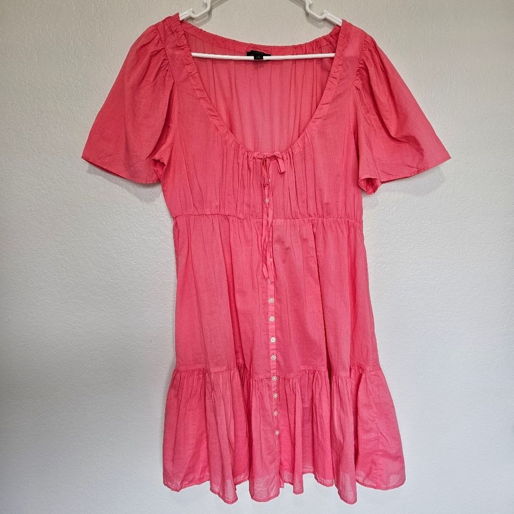 NWOT J Crew | Cotton Voile Tiered Button-down Beach Dress Pink, Womens Medium - Picture 2 of 5